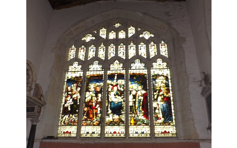 Colmworth - east window showing the beautiful stained glass after restoration