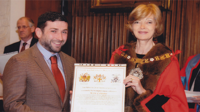 SEAN COLLINS - MASTER CRAFTSMEN AWARD BY THE WORSHIPFUL COMPNAY OF MASONS IN LONDON