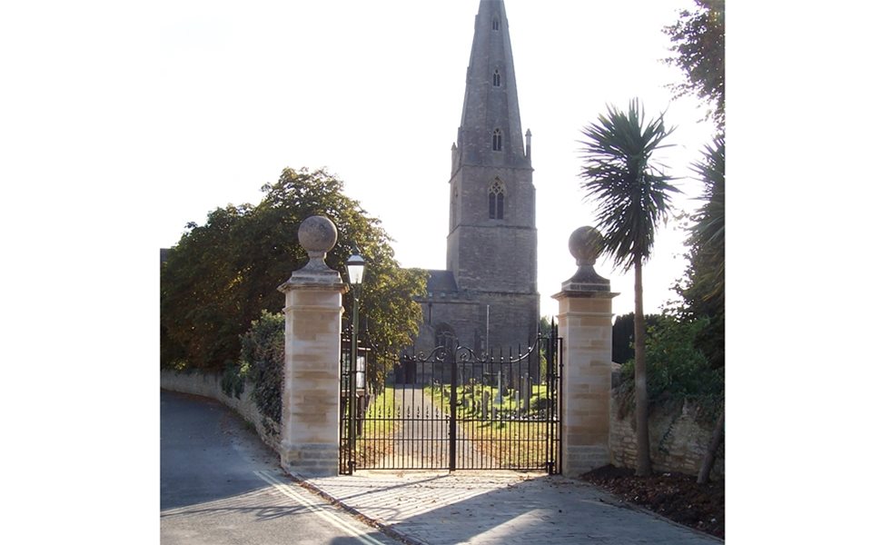 Olney Church gate piers - before and after After
