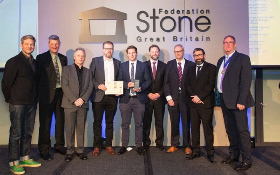 The team receiving the Craftsmanship Award at the Natural Stone Awards